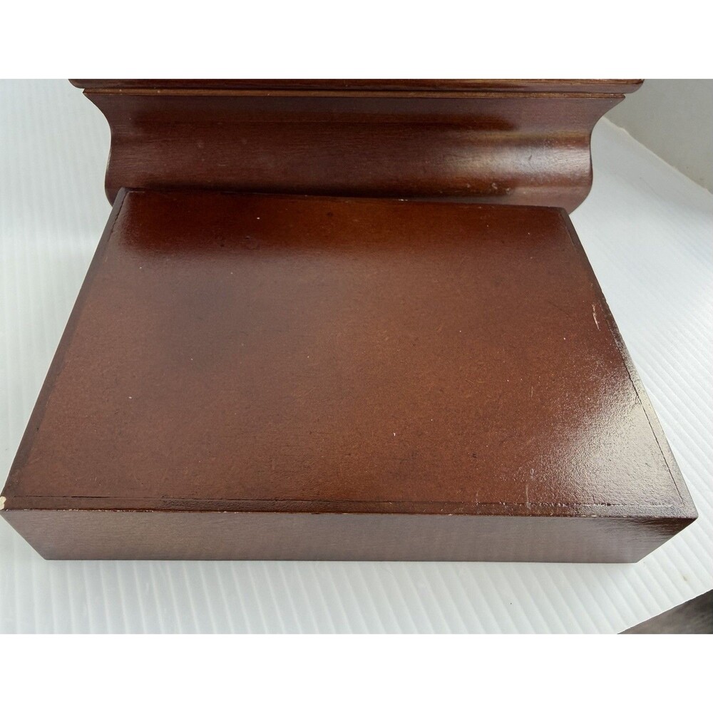 Vintage Wooden Jewelry Box 2 Tier Removable Tray Ring Storage Velvet Lined 7” - Picture 7 of 15